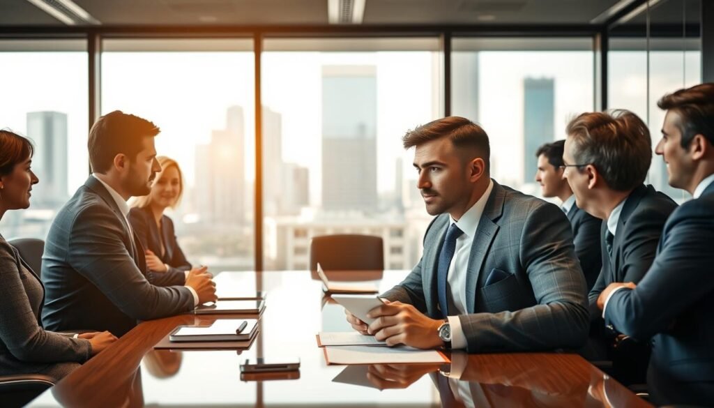 A dynamic negotiation scene featuring a group of professional executives in a high-stakes meeting room, where a central figure resembling a famous football player is discussing transfer terms. The player, dressed in a tailored suit, displays a focused expression, emphasizing the seriousness of the negotiations. In the foreground, a sleek conference table holds digital devices and documents related to the transfer. The middle ground showcases other executives, equally dressed in business attire, intently listening or taking notes. The background includes a large window with cityscape views, bathed in natural light that creates an inspiring atmosphere. The overall mood is tense yet hopeful, reflecting the excitement of potential record-breaking transfers in the football world. A dynamic negotiation scene featuring a group of professional executives in a high-stakes meeting room, where a central figure resembling a famous football player is discussing transfer terms. The player, dressed in a tailored suit, displays a focused expression, emphasizing the seriousness of the negotiations. In the foreground, a sleek conference table holds digital devices and documents related to the transfer. The middle ground showcases other executives, equally dressed in business attire, intently listening or taking notes. The background includes a large window with cityscape views, bathed in natural light that creates an inspiring atmosphere. The overall mood is tense yet hopeful, reflecting the excitement of potential record-breaking transfers in the football world.